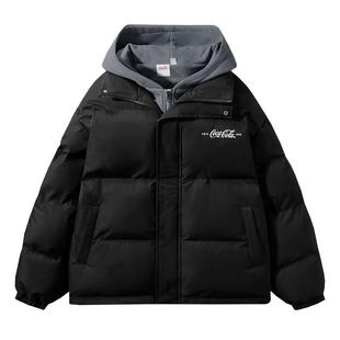 Coca-Cola/可口可乐假两件连帽棉衣男面包服冬装棉服棉袄情侣外套