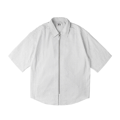 【MRA拉链竖条纹衬衫】撞色上衣