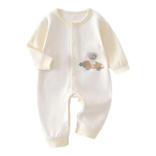 木植新生婴儿对开连体衣纯棉春秋四季和尚服哈衣无骨A类2025款