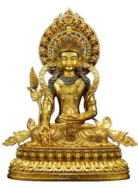 闯隆铜铸地藏王带背光鎏金摆件