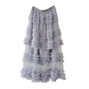 度假风仙女气氛网纱层层重工拼接大裙摆蛋糕叠穿半身裙蓬蓬长裙子