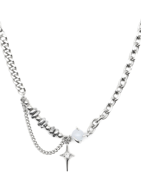 星芒十字架拼接情侣钛钢项链