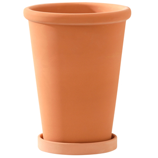 瘦高厚边透气透水红陶花盆带托盘简约灰色摩卡文竹月季绿植鲜花器