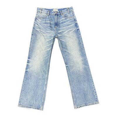 TBR重置内华达水洗飘逸猫须蜂窝冰蓝501宽松版直筒cleanfit牛仔裤