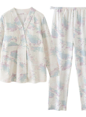 月子服纯棉全棉吸汗冬季产妇专用a类加厚带胸垫春秋哺乳孕妇睡衣