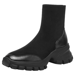 达芙妮瘦瘦靴短靴女款2025新款厚底高跟弹力袜靴女运动休闲马丁靴