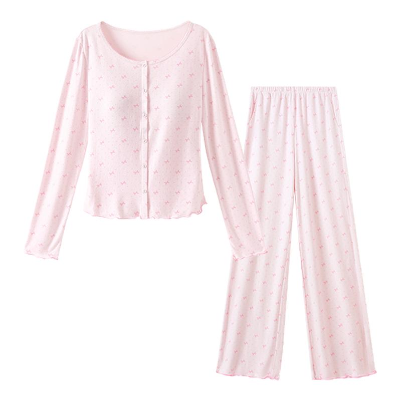 新品ubras软绵绵睡衣长袖长裤带胸垫家居服套装外穿长袖长裤女秋