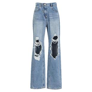 pushBUTTON 秋冬女士破洞设计阔腿水洗牛仔裤301574