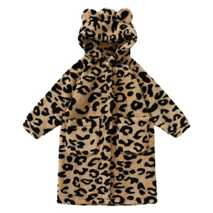 儿童睡袍女童男童秋冬款珊瑚绒加厚保暖长款加绒外穿长袍连帽睡袍