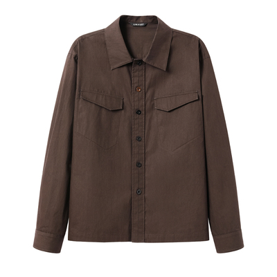 芸蚁〔莫闻〕纸感新疆长绒纯棉精梳异形双袋撞色纽扣秋季长袖衬衫