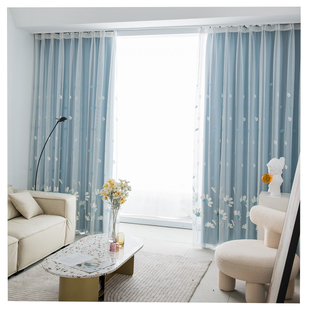新款窗帘布窗纱双层田园风高遮光卧室客厅飘窗阳台挂钩式纱帘成品