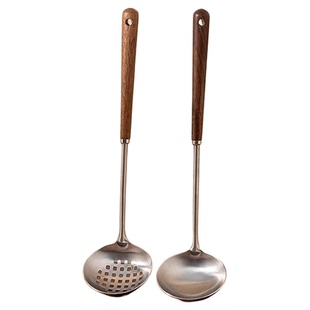 316不锈钢汤勺家用汤勺漏勺胡桃木手柄小汤勺盛汤勺子厨房火锅勺