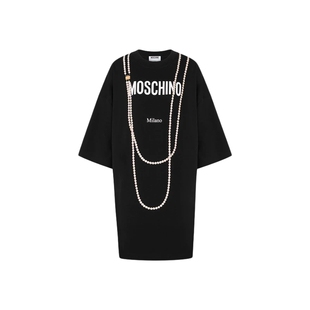 【新品首降】Moschino/莫斯奇诺26早春女士珍珠项链图案连衣裙