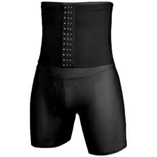 新品男收腹束腰美体塑身紧身五分裤排扣收啤酒肚网纱平角塑臀短裤