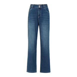 波顿女士深蓝色宽松直筒2025春夏季新款牛仔高腰美式休闲高端裤子