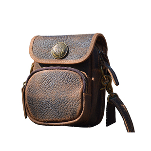 原创牛皮复古小方包新款男士斜挎包多功能腰包穿皮带疯马皮手机包