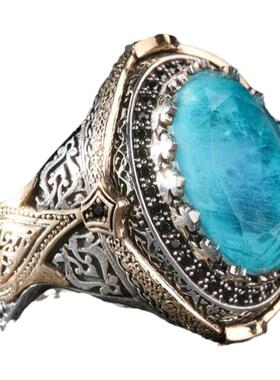 帕拉伊巴碧玺925k纯银男士戒指