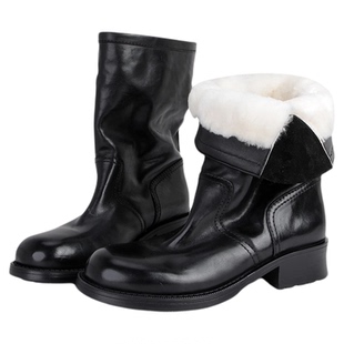 MantenerGran厚底真皮靴子中筒靴女加绒加厚马丁靴保暖棉靴MG女鞋