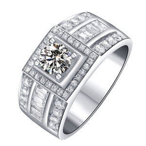 美国莫桑石戒指男士霸气18k白金1克拉男戒银镀铂金豪华满钻婚戒