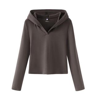 班尼路磨毛连帽打底衫女2025秋季新款修身通勤百搭叠穿内搭长袖Q