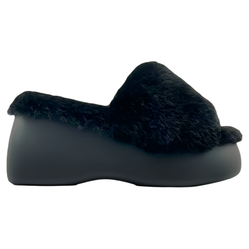 纽约魅影~8cm质感兔毛厚底拖鞋 2025秋冬超轻保暖气质云朵一字拖