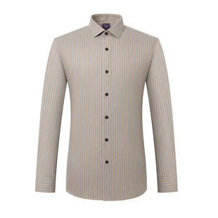 恺米切2025年秋商务休闲法兰绒免烫保暖衬衫男长袖条纹抗皱衬衣