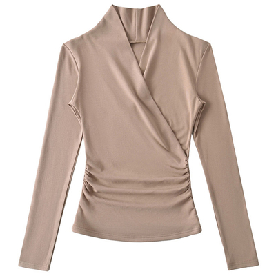长袖纯欲交叉V领女打底衫上衣