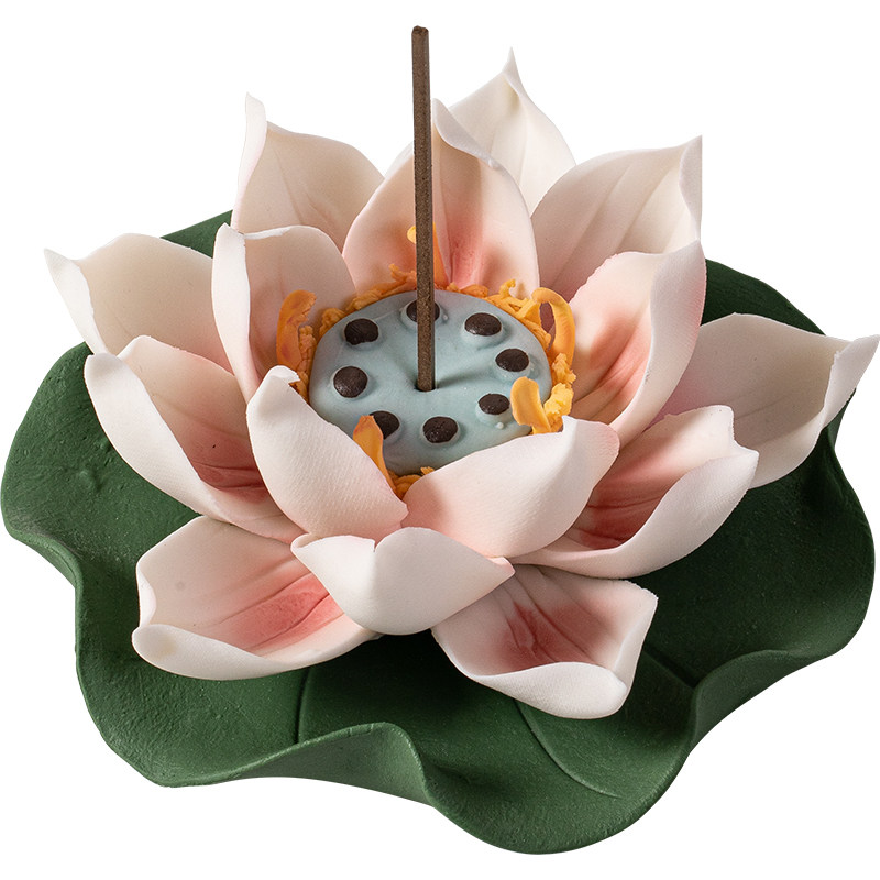 手捏陶瓷莲花线香插茶桌书桌香炉