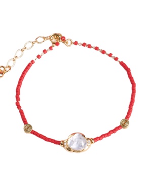 红色琉璃水沫玉财神本命年手链