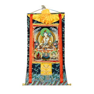 欧斯特白度母矿物颜料唐卡室内家用度母双层装裱装饰挂画像