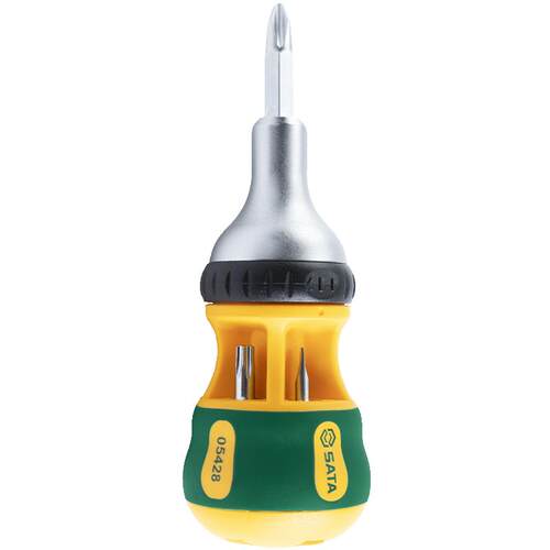 世达7合1棘轮螺丝刀一字十字工业级可换批头快速起子短萝卜头改锥