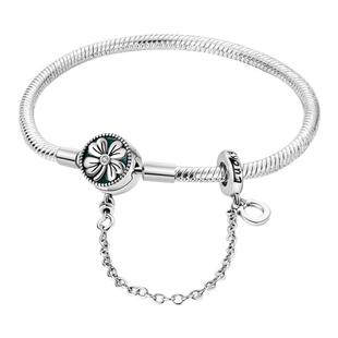 原创新品DIY配饰铜镀银潘家风格四叶草绿锆手链幸运祈愿系列