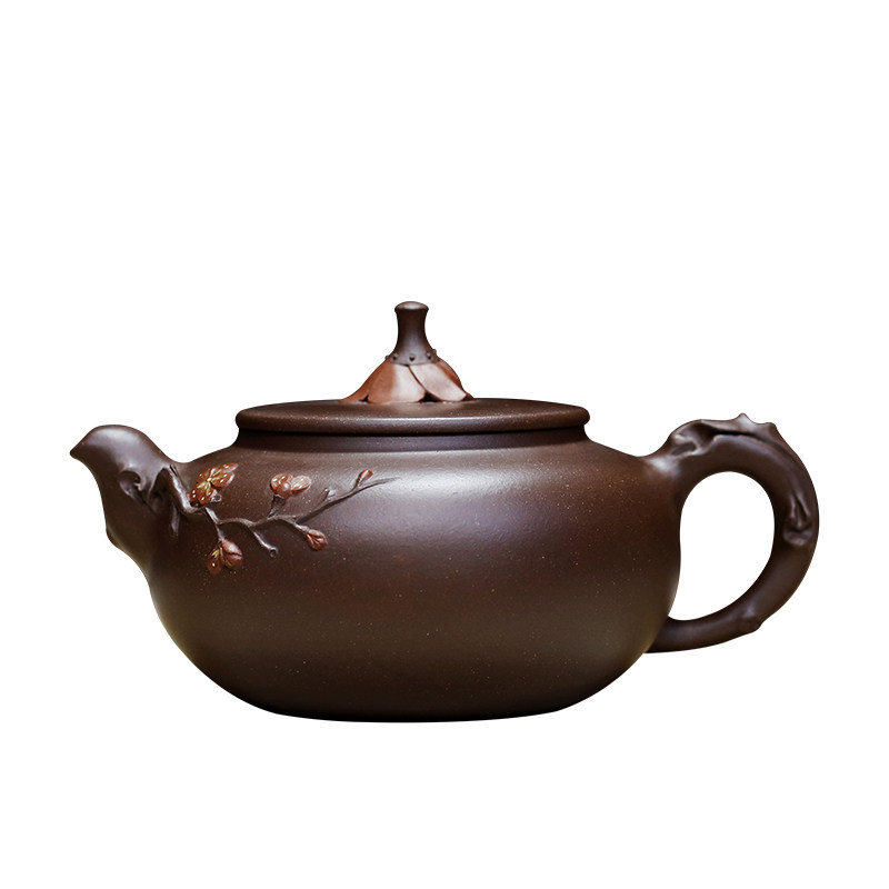 花开富贵紫泥花器茶壶