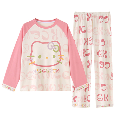 KT猫母女睡衣春秋季纯棉长袖薄款