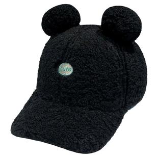 儿童帽子秋冬款男女可爱毛球耳朵羊羔毛棒球帽保暖百搭毛绒鸭舌帽