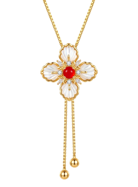 《海岛夏花》原创纯银贝母毛衣链