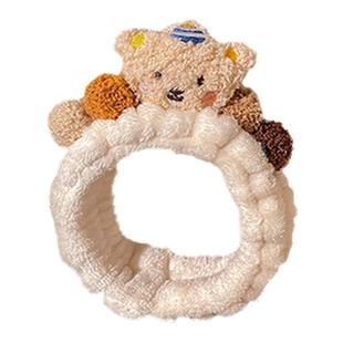 可爱棕色毛绒小熊洗脸发带女甜美敷面膜束发带头箍高颅顶发捆头饰