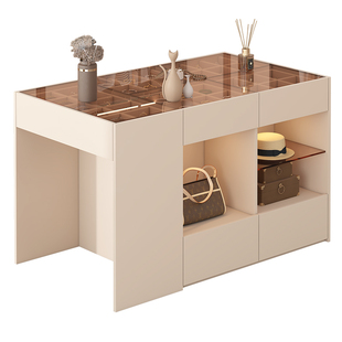 奶油轻奢衣帽间中岛柜首饰收纳柜双面斗柜妆台一体玻璃展示柜K30