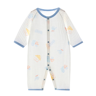 婴儿衣服夏季薄款纯棉网眼长袖空调服婴幼儿连体衣夏天装宝宝睡衣