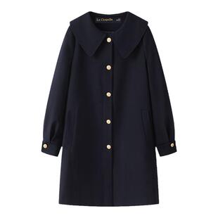 拉夏贝尔/La Chapelle秋季新款英伦风单排扣风衣外套女娃娃领大衣