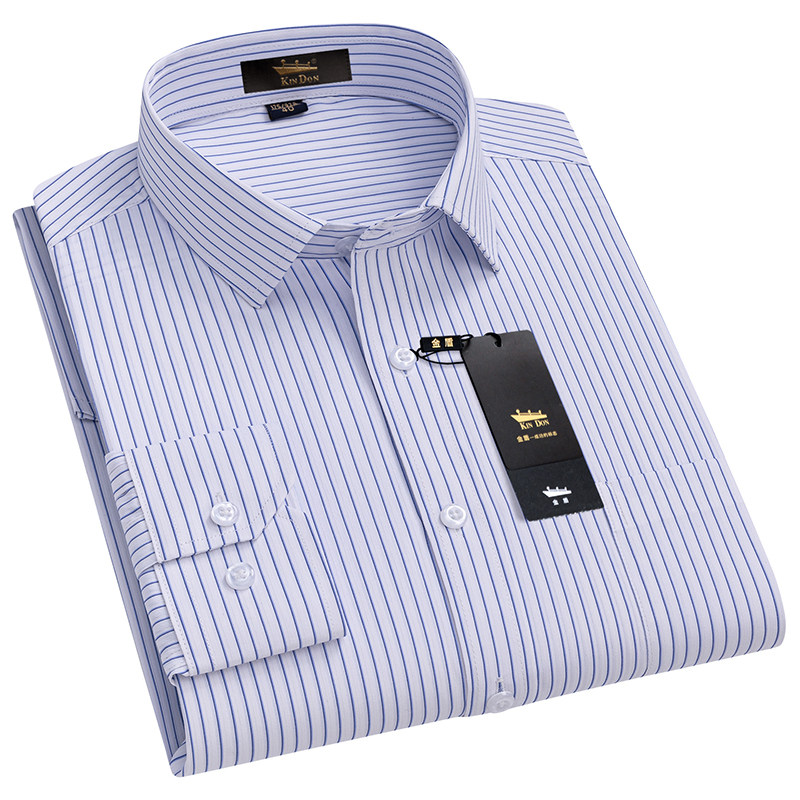 金盾爸爸衬衫男长袖春秋新款中年宽松寸衫中老年条纹透气宽松衬衣