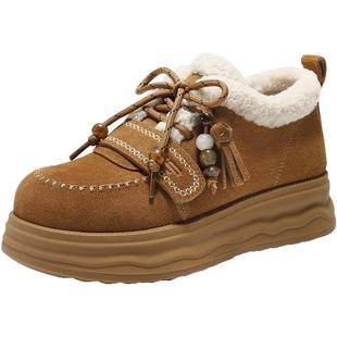 百丽姜饼屋毛毛鞋女厚底加毛冬季保暖棉鞋复古雪地靴子B2954DM5