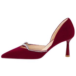 7or9霞光红色婚鞋女新款不累脚中式婚鞋女秀禾空气棉高跟鞋订婚鞋