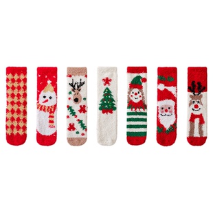圣诞袜女秋冬季加绒加厚新年保暖珊瑚绒情侣一对长筒袜毛绒睡眠袜