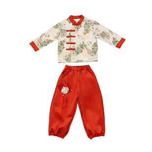 男童加绒汉服冬季新中式古装女童加厚唐装国风高端儿童演出服套装