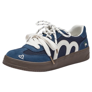 热风百搭德训鞋女2026年春季新款平底板鞋轻便休闲鞋双鞋带女鞋子