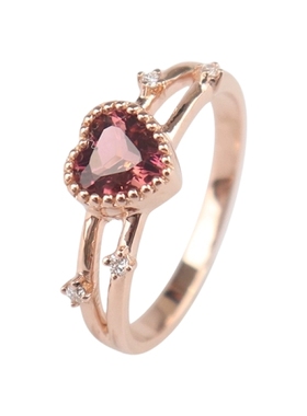 中古95新碧玺钻石戒指18K玫瑰金49号