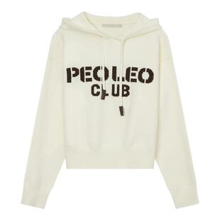 飘蕾米白色连帽抽绳毛衣女2025秋冬新款宽松学院风减龄针织衫上衣