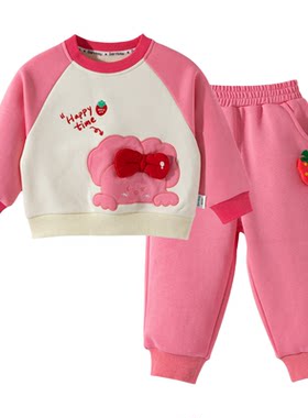 贝贝怡婴幼童装女童加绒卫衣套装宝宝可爱休闲两件套春秋新品衣服