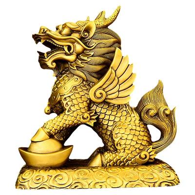 纯黄铜翅膀财福麒麟中式家居摆件